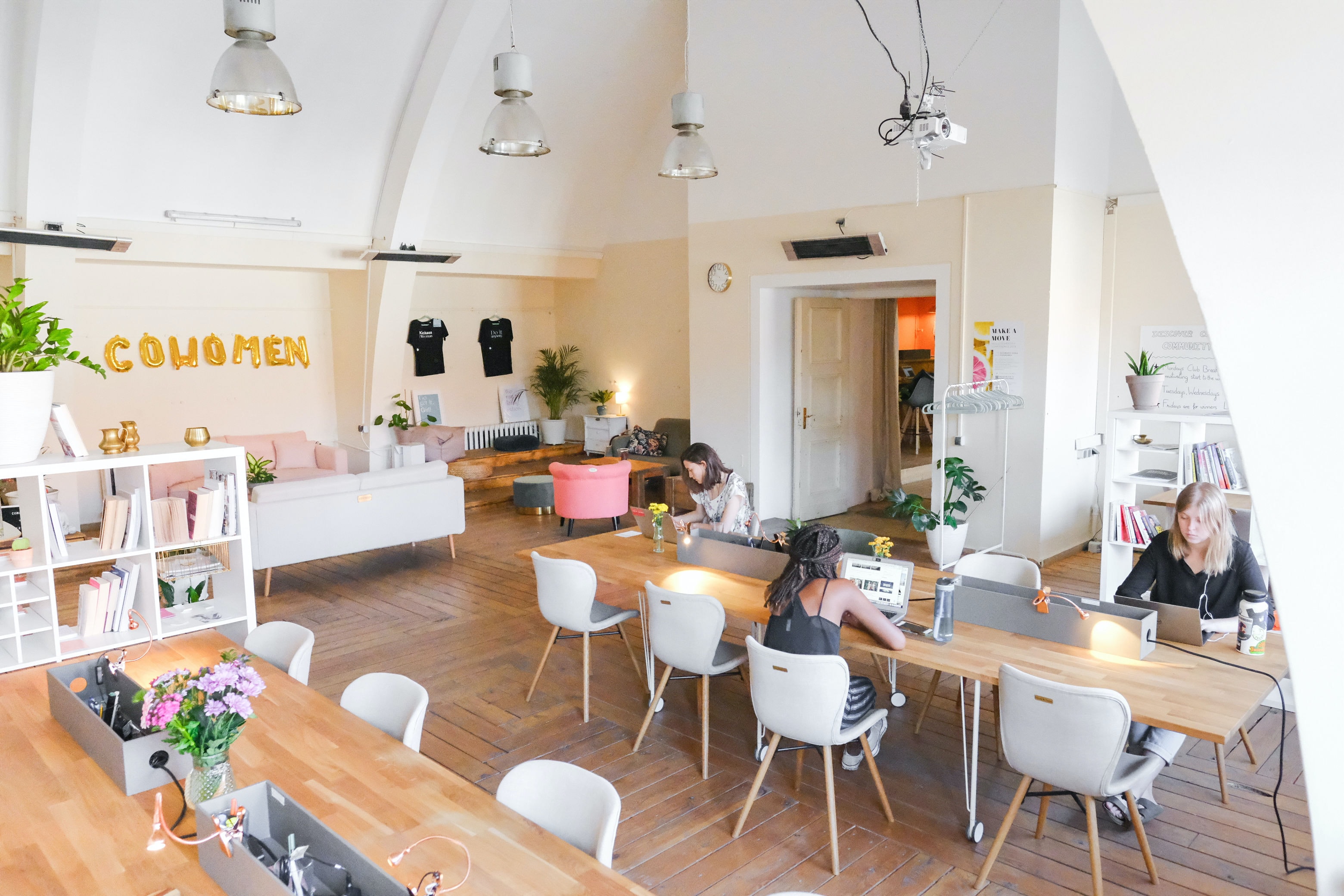 Women working in a co-working space